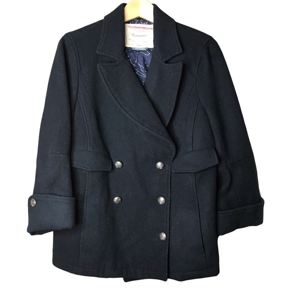 Anthropologie Celestial Deep Navy Pea Coat Jacket Wool Blend Button Fron… - Picture 2 of 16